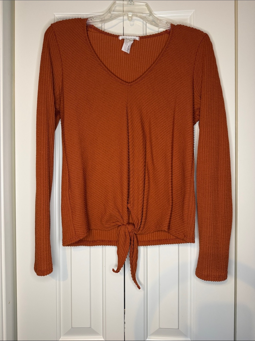 Caution To The Wind Rust Tie-Front V-Neck Long Sleeve Top